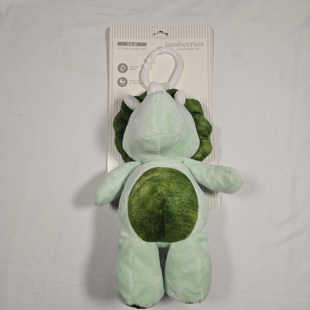 Jamberries My First Rattle Toy 10 Inch Plush Triceratops Dinosaur Green 0-6M NWT